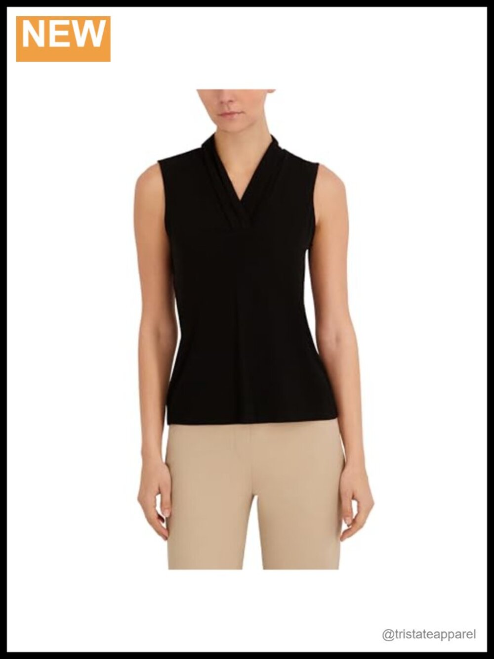 Petite Sleeveless Pleat-Neck Jersey Top Business Casual